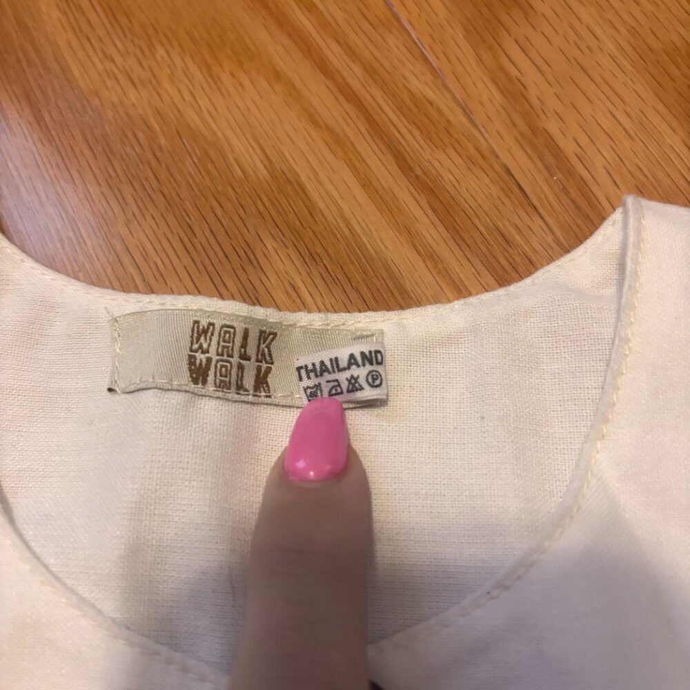 Vintage Walk Walk Baby Girls White Elephant Patch Button Dress Size 3 Thailand - Picture 4 of 6